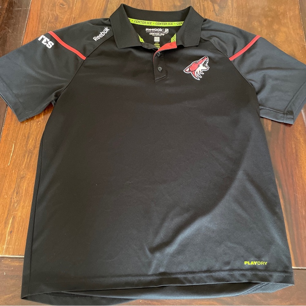 Reebok Black Polo with Red Accent and Coyotes Logo